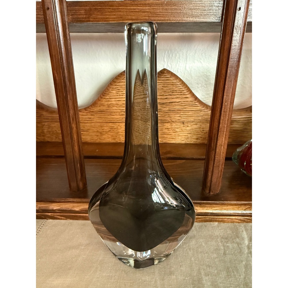 Vintage Orrefors Sommerso Smoke Gray Art Glass Vase Signed Sweden 3538/1